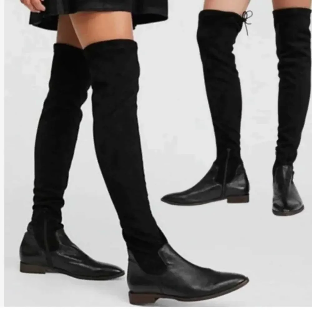 FREE PEOPLE Bicoastal Leather Over the Knee Boots Black Suede Size 40 9.5
